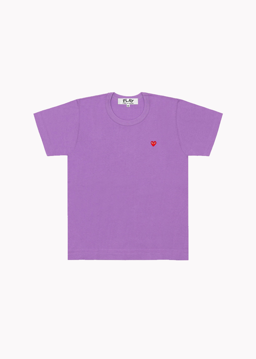 CDG Play plain purple t shirt Small embroidered red heart crest Short sleeves crew neck straight cut comme des garcons Gago Aix en Provence