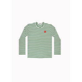 Cdg Play T shirt raye vert et blanc ecusson c ur rouge Gago Aix en Provence comme des garcons